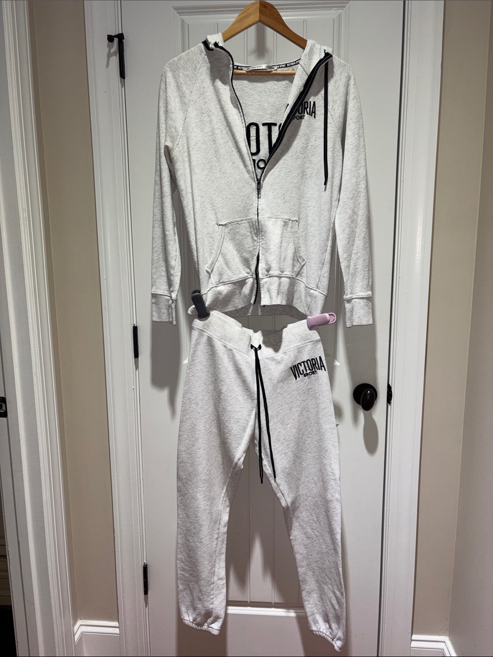 Victoria's Secret Heather Light Gray Hoodie & Joggers Set
